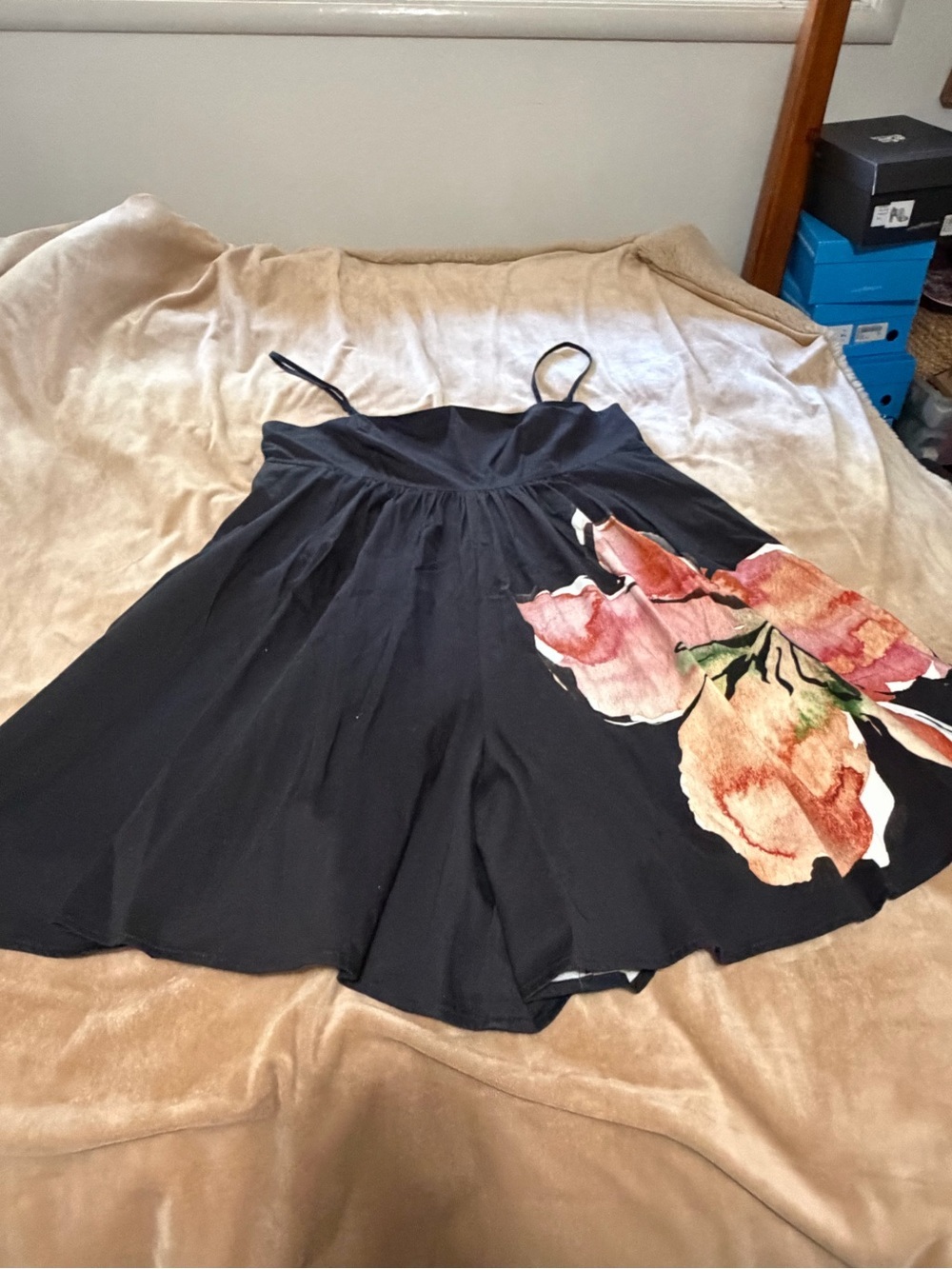 Anthropologie Hutch Sleeveless Bandeau Black Floral Accent Romper XL Tropical